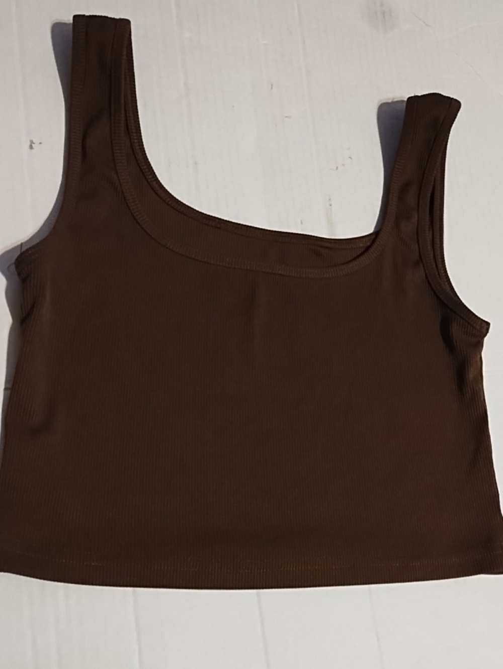 Women’s Brown Ribbed Square-Neck Tank Top
